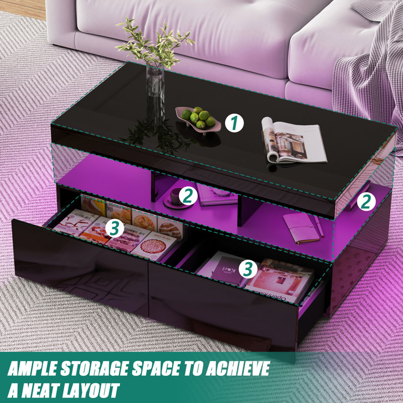 Pedestal Coffee Table with Storage, Black