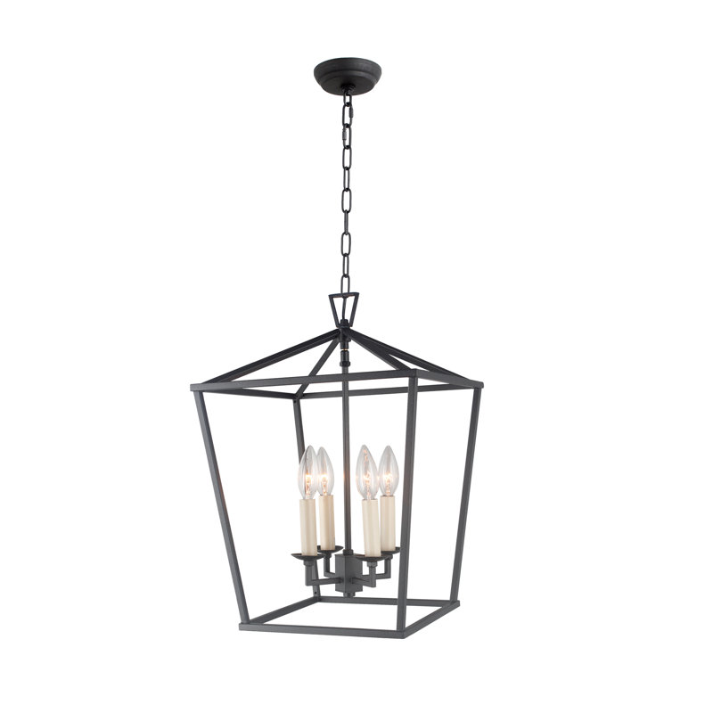 Neslisah 4 - Light Dimmable Lantern Geometric Chandelier, Aged Iron, 54.5" H x 12.6" W x 12.6" D