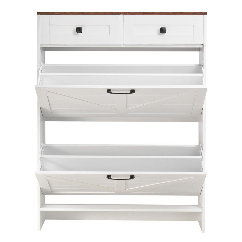 Armoire à chaussures de campagne 31,5 "en noyer et blanc avec tiroirs rabattables