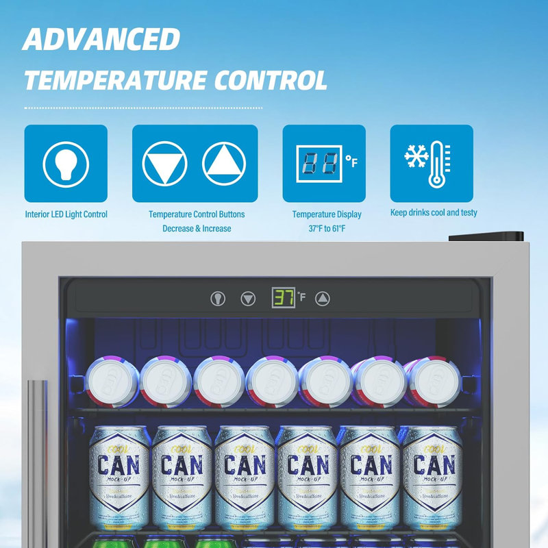 Erivess Beverage Refrigerator Cooler, 145 Can/4.5 Cu.ft Mini Fridge with Glass Front Door, Digital Display Small Refrigerator with Adjustable Shelves & Temperature Control for Soda, Beer or Wine, Sliver