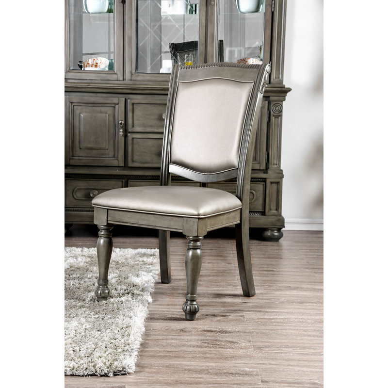 Chaise en bois massif Mhora, Gris, Argent argent