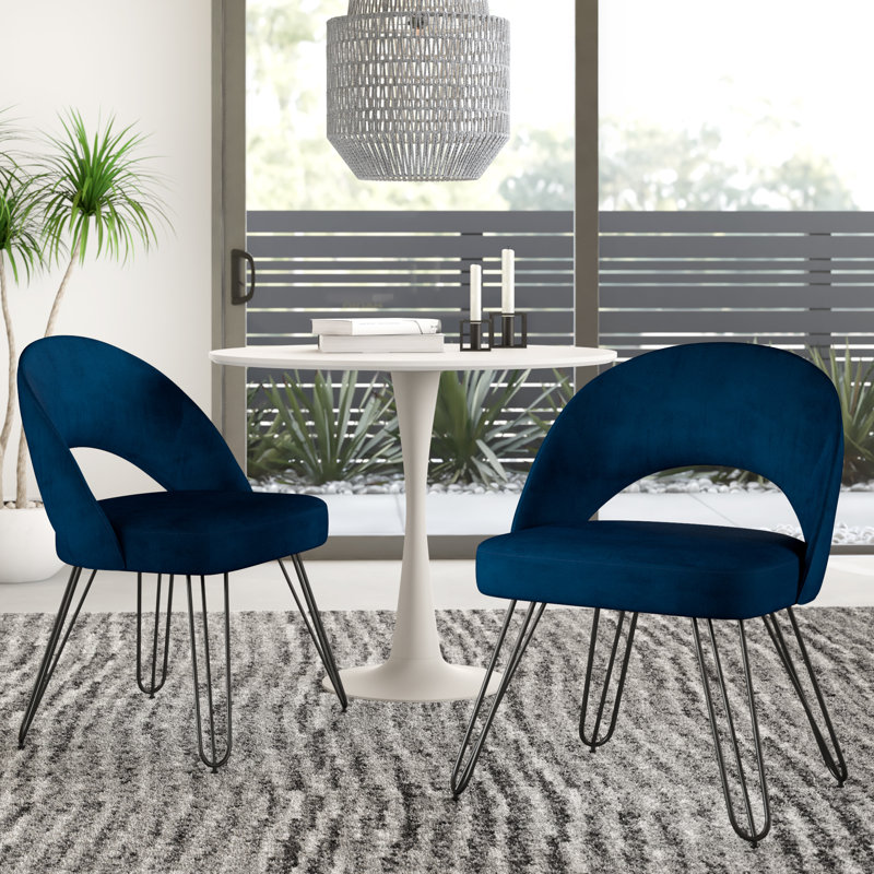 Lisbon 18'' H Velvet Upholstered Side Chair, Navy