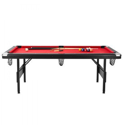 Billiards Table, 7 ft Pool Table, Portable Foldable Space-Saving Table, Billiard Table Set Includes Balls, Cues, Chalks and Brush, Black with Red Cloth, Perfect for Family Game Room Kids Adults