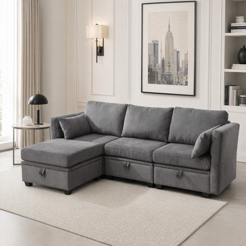 Canapé modulaire rembourré 4 pièces Jescie, Polyester gris foncé