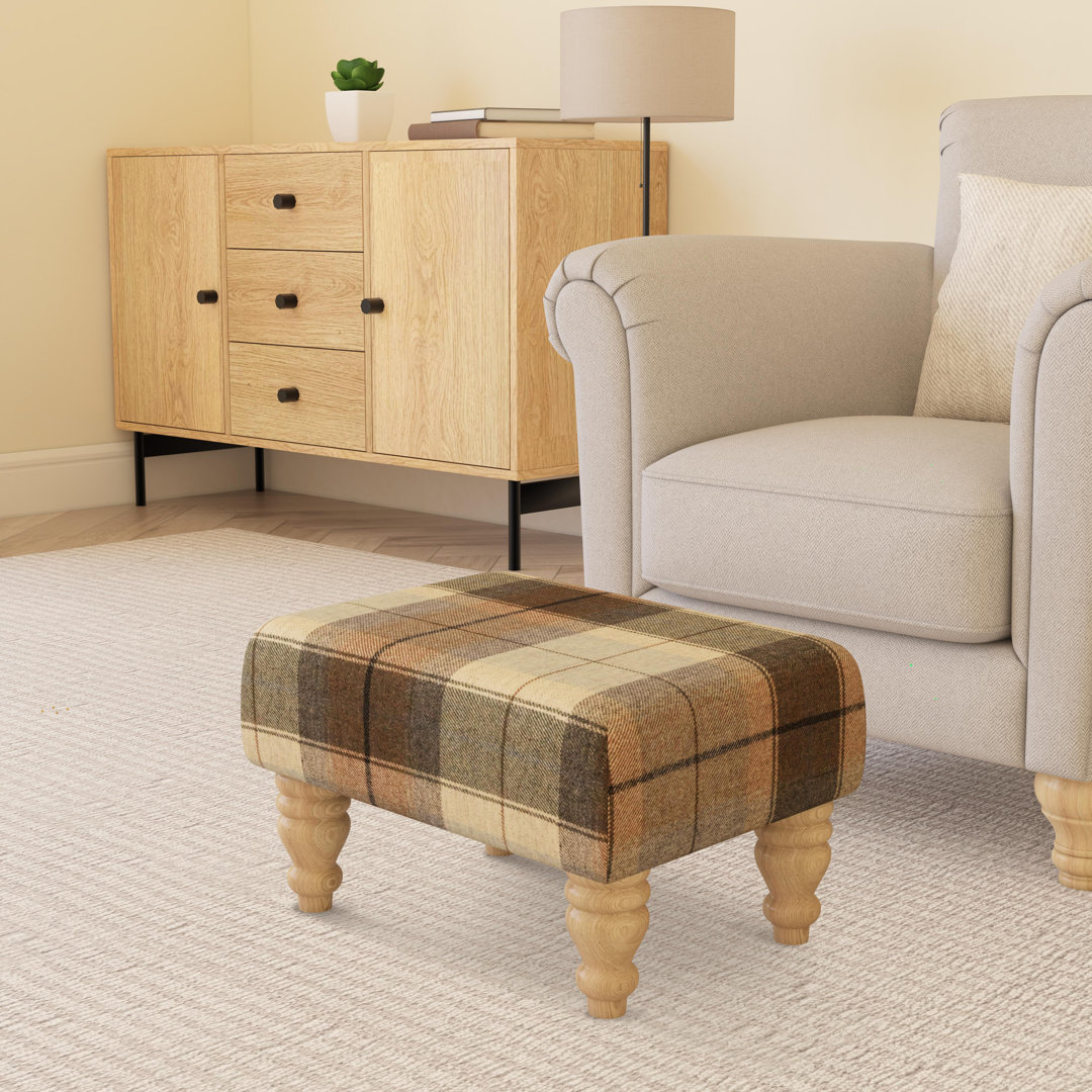 Tartan Material Large Footstools Wood Turned Leg - Tartan - Seaglass Green