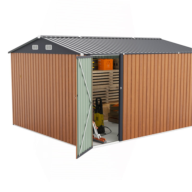 Outdoor Storage Shed 9×11 FT With 3 Lockable Doors,Utility Tool Shed Metal Storage Garden Sheds 4 Vents,Metal Sheds With Galvanized Steel Frame,For Backyard,Patio,Lawn