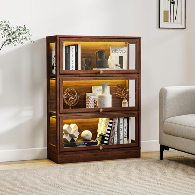 Display Cabinet With Acrylic Glass Doors,3-Tiers Curio Cabinet With LED Lighting For Collectibles, Collectibles Toy Organizers Rack & Display Shelf D by Wrought Studio