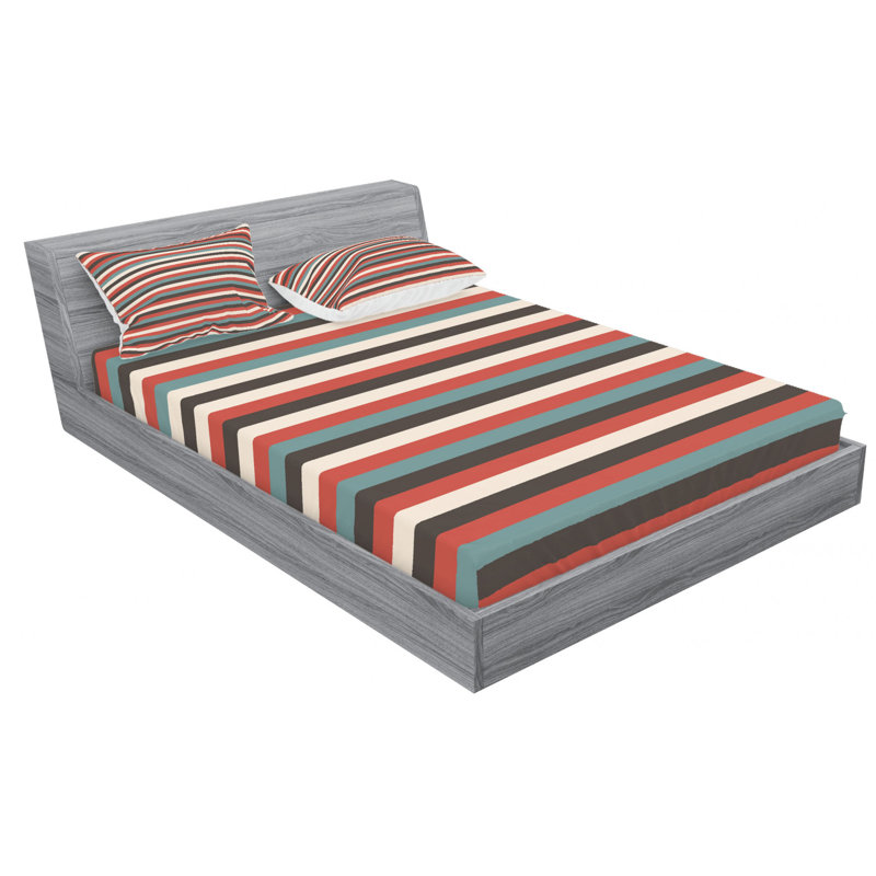 Microfiber Striped Sheet Set, Full Sheet Set with Fitted Sheet, Dark Turquoise/Red/Black Striped