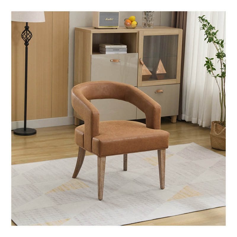 25.79" Wide Modern Barrel Open Back Upholstered Accent Chair with Wooden Legs Dining Chairs for Dining Room, Club, Kitchen and Living Room. PU