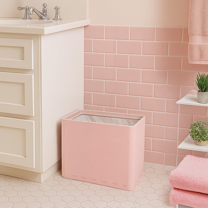 Poubelle mince en bois rose clair pour chambre ou salle de bain