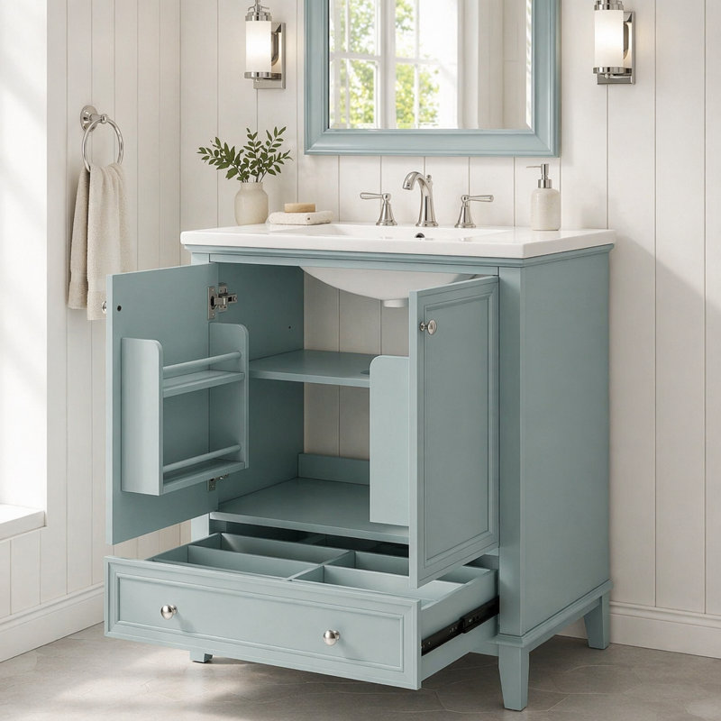 Meuble-lavabo sur pied simple 30 po avec comptoir en céramique, Vert