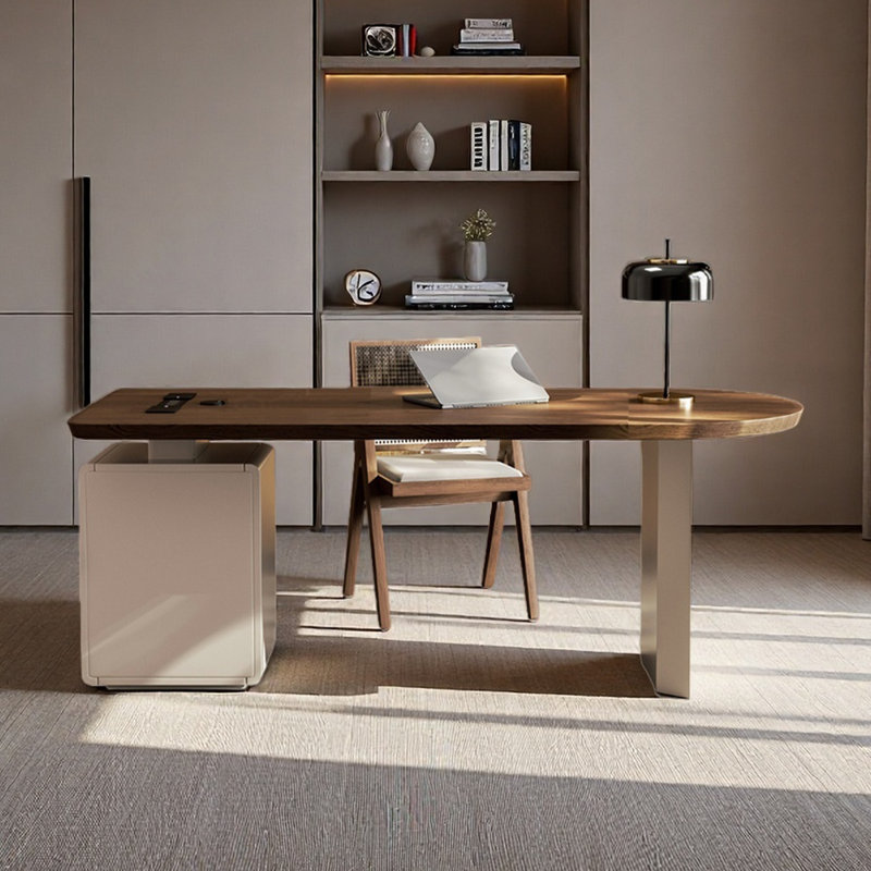 Bureau en bois massif crème pour douille encastrée, H 29,53 po x l 70,87 po x P 31,5 po