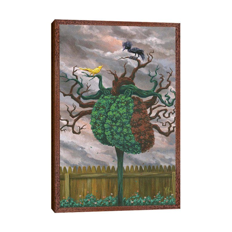 Song Bird And Crow, Classic Brown Wood Framed, 101.6 cm H x 66.04 cm W