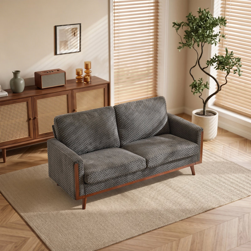 Causeuse en velours avec cadre 2 places Modern Farmhouse, Causeuse, Gris foncé