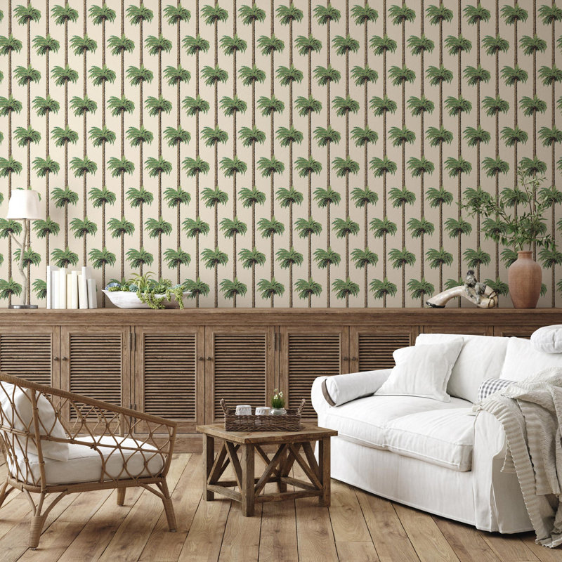 Retro Tiki Palm Trees - Wallpaper, Linen, Non-pasted