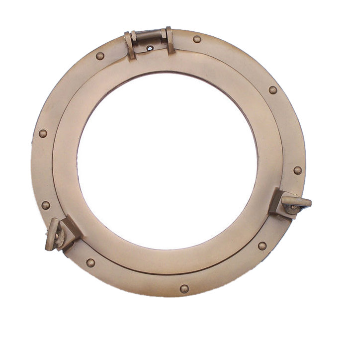 Metal Round Wall Mirror, Antique Brass, 12" H x 12" W