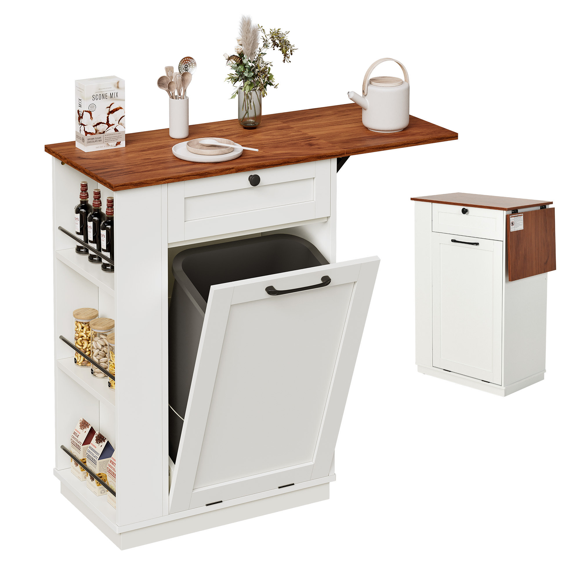 Balconera Tilt Out Trash Can With Storage & Drop Leaf