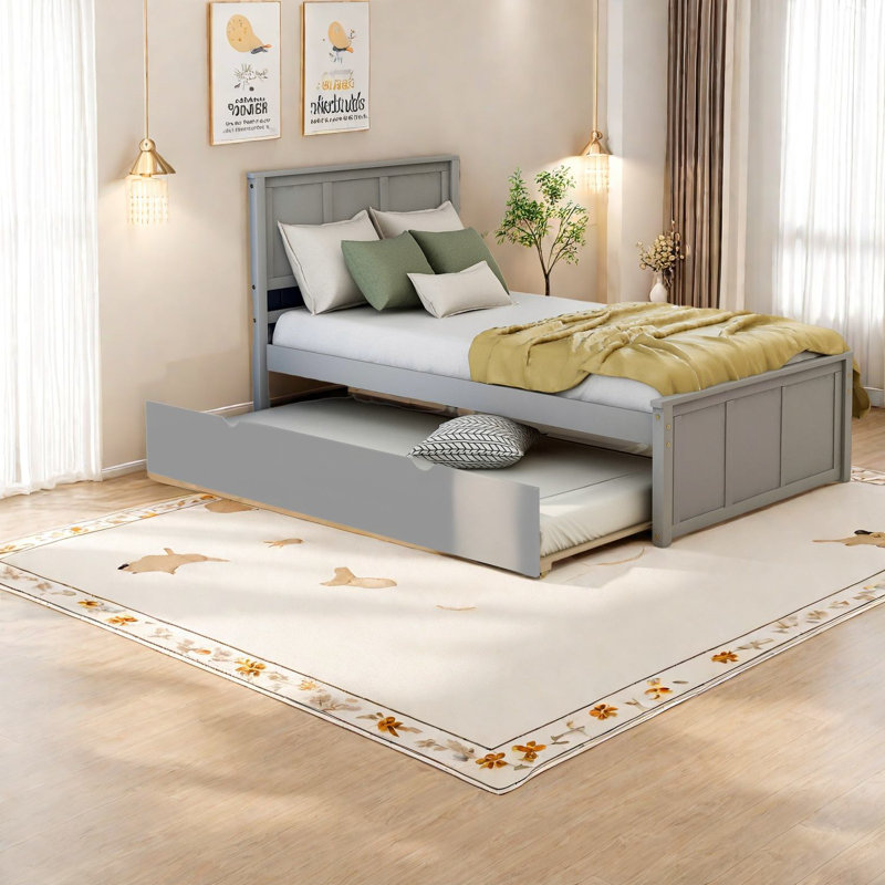 Lit plateforme simple avec lit gigogne peu encombrant, style moderne, usage domestique