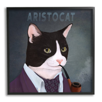 «Aristocat Witty», souriant, portrait de chat fumant une giclée, art texturé par Diane Neukirch