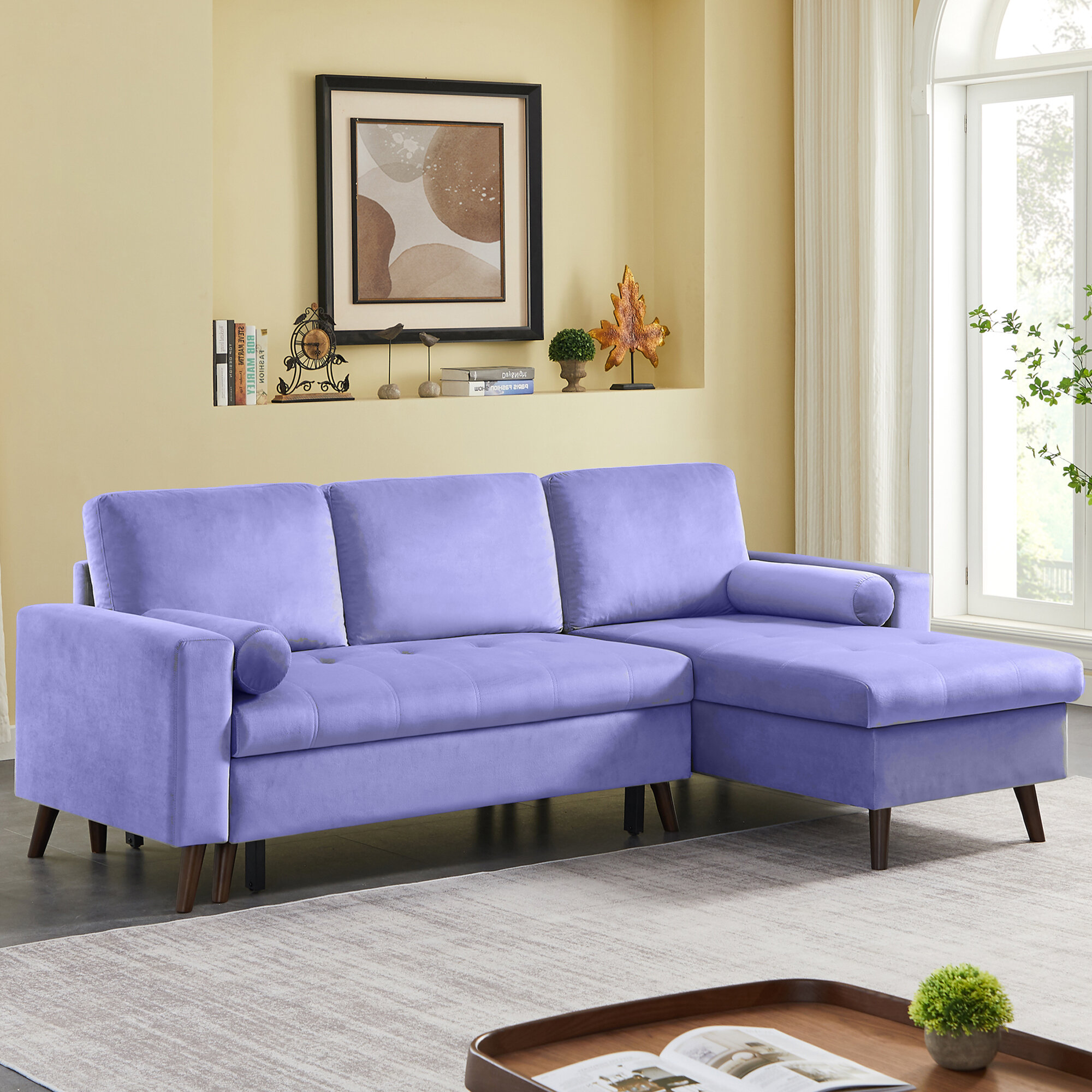 U-shaped Sectional Sofa Set with Removable Ottoman, Modern Modular Sofa  Couch with 2 Pillows and Padded Back Cushion for Living Room Bedroom  Office, Purple 