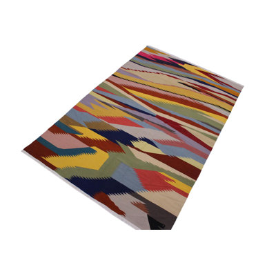 Madee Abstract Handmade Rectangle 5'11" x 9' Wool Area Rug in Gray/Yellow/Red