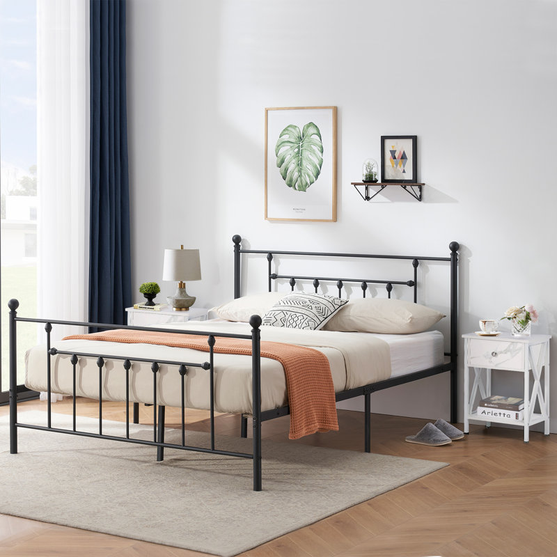 Kempst 3 Piece Bedroom Set, Queen Size Platform Bed Frame and Set of 2 White Nightstands, Modern Metal Twin Size Bedroom Furniture Set, Heavy Duty Slat Support, Under Bed Storage, No Box Spring Needed, Noise Free (Set of 3)