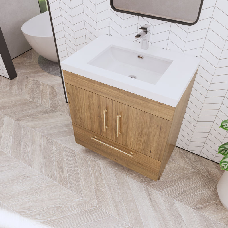 Meuble-lavabo sur pied Maplesville, Chêne naturel