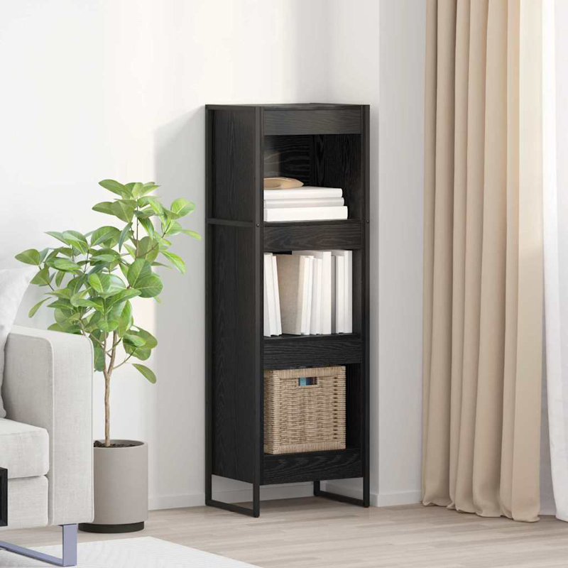 Steel Book Cabinet Bookcase, Black Oak, (3 Shelves) 121cm. H x 40cm. W x 30cm. D
