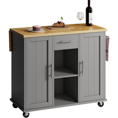 Rolling Kitchen Island Cart With Butcher Block Top – Portable Workstation With Storage Shelves & Locking Wheels