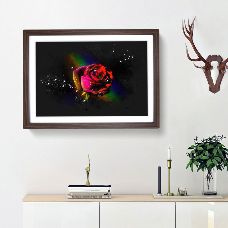 Rainbow Upon A Red Rose - Picture Frame Graphic Art, Walnut Framed, 33cm H x 45cm W x 2cm D