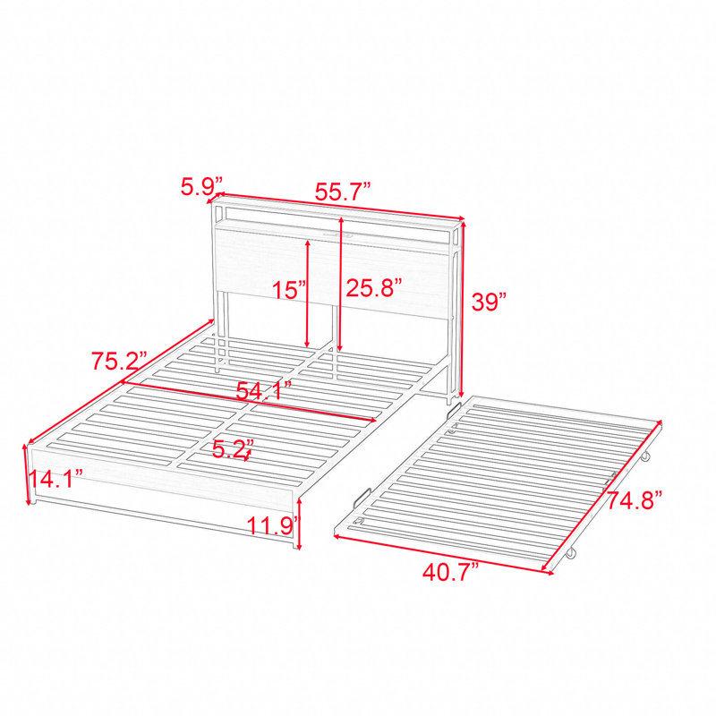 Uleena Platform Bed with Trundle and Headboard, Full, Black