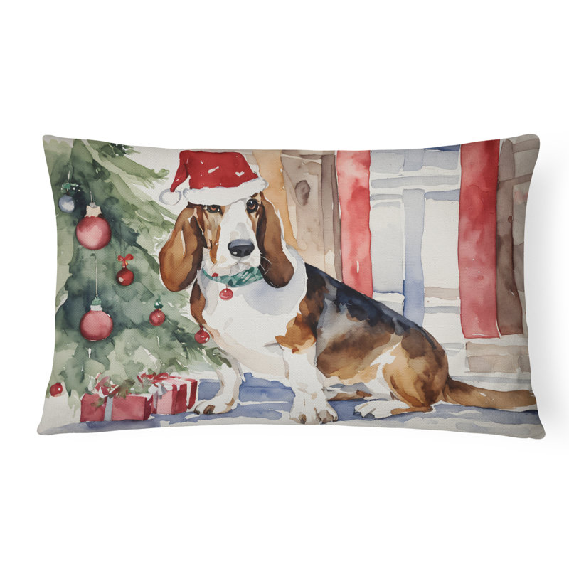 Basset Hound Christmas Fabric Decorative Pillow