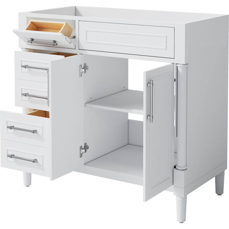Meuble-lavabo de salle de bain sans lavabo / Armoire de rangement autoportante avec 2 tiroirs et un meuble-lavabo à tiroir basculant seulement / Tablette réglable en hauteur