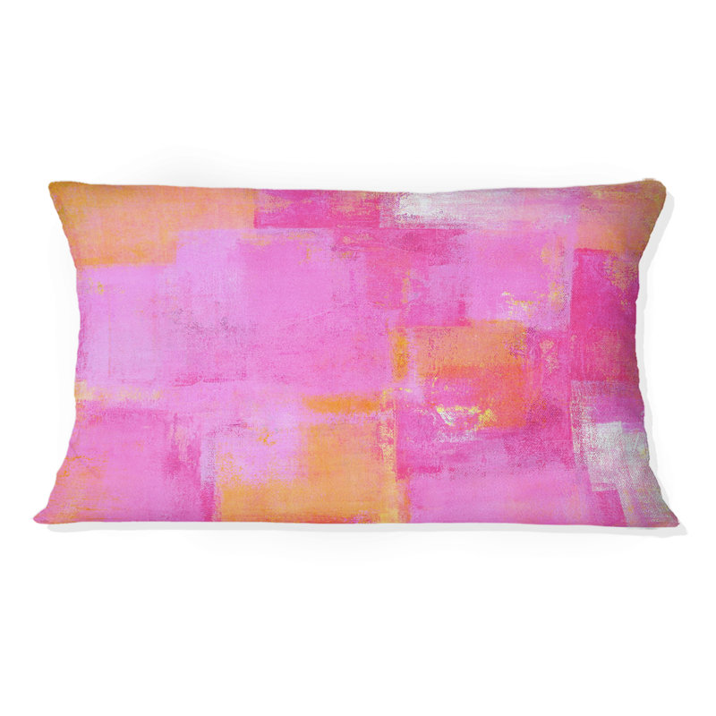 Rose et orange Colorfields II - coussin imprimé moderne, H 12 po x l 20 po, Rectangulaire