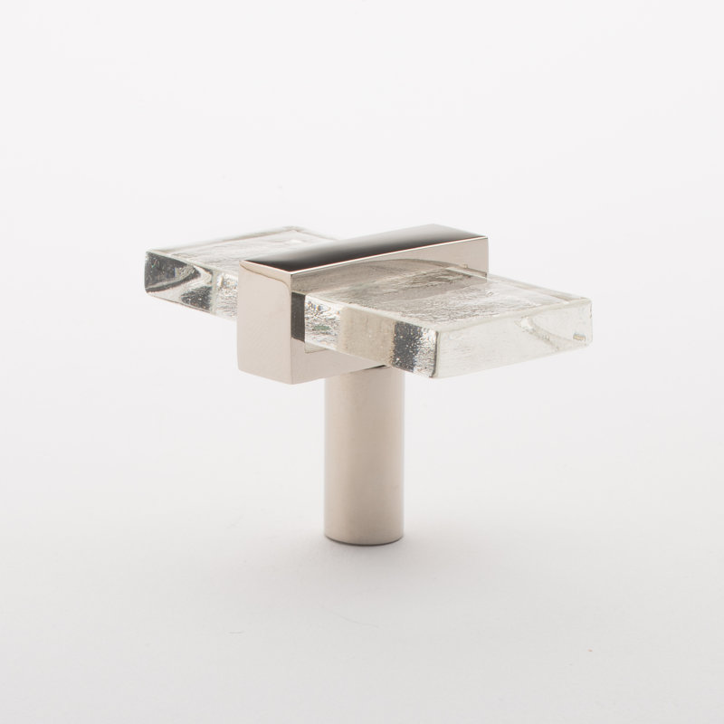 2” Length Rectangle Knob, Polished Nickel/Clear