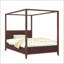 Grand lit plateforme à baldaquin en bois avec conception cannelée élégante et lattes de soutien, finition espresso-129512964-129512963