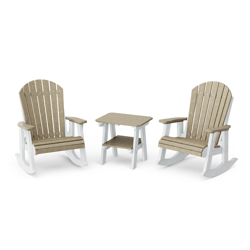 Ensemble de chaises berçantes 3 pièces avec table d'appoint Heritage Adirondack Heritage, Bois patiné / blanc