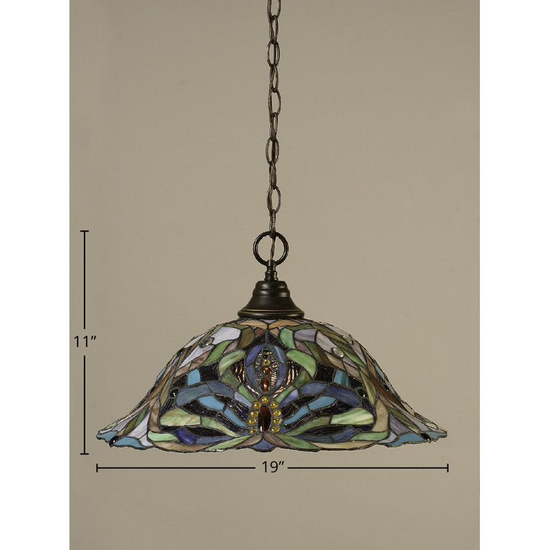 Luminaire suspendu à chaîne avec verre d'art kaléidoscope 19 po, Granit foncé