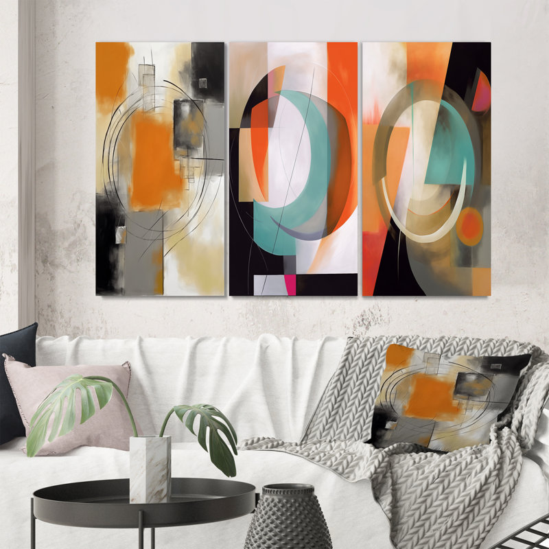 «Exploration des motifs abstraits», 3 pièces sur toile, Cadre flottant noir, H 40 po x l 60 po