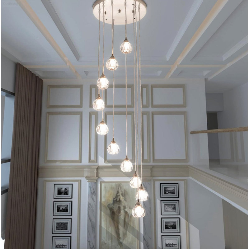 Lustre moderne à 10 lumières pour escalier, plafonnier encastré avec sphères soufflées à la main en cascade, pour hauts plafonds