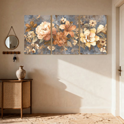 Ensemble de 3 reproductions d'art sur toile Fashion Floral Artistic