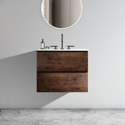 Modern Bathroom Vanity 24" - Walnut, Ceramic Sink, Silent & Elegant Vanity: Walnut With Functionality