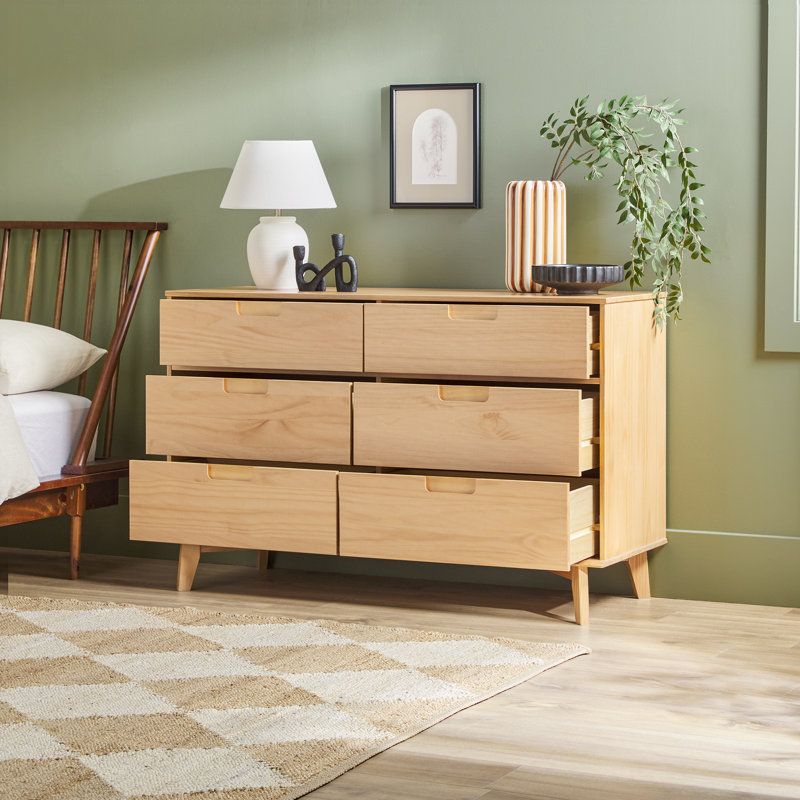 Yarber 6 Drawer Solid Wood Double Dresser, Natural Pine/STURDY