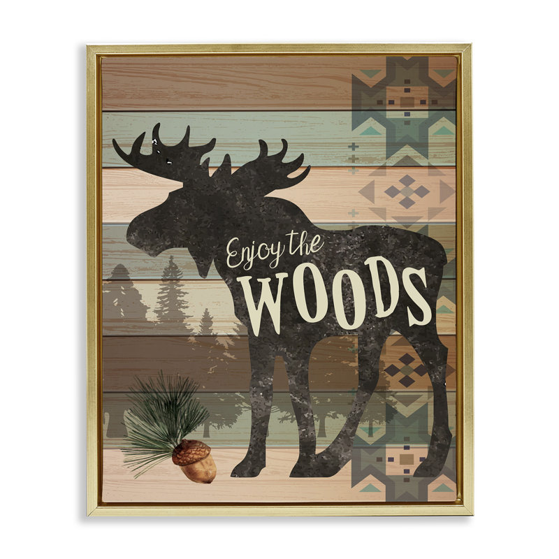 Orignal à motif Enjoy The Woods, H 21 po x l 17 po, Cadre flottant métallique doré