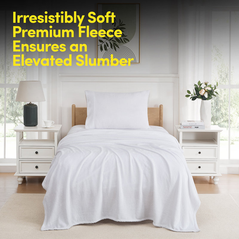 Ultra Soft Microplush Solid Fleece Sheet Set - Twin, White, Twin Sheet Set with 1 Pillowcase, White