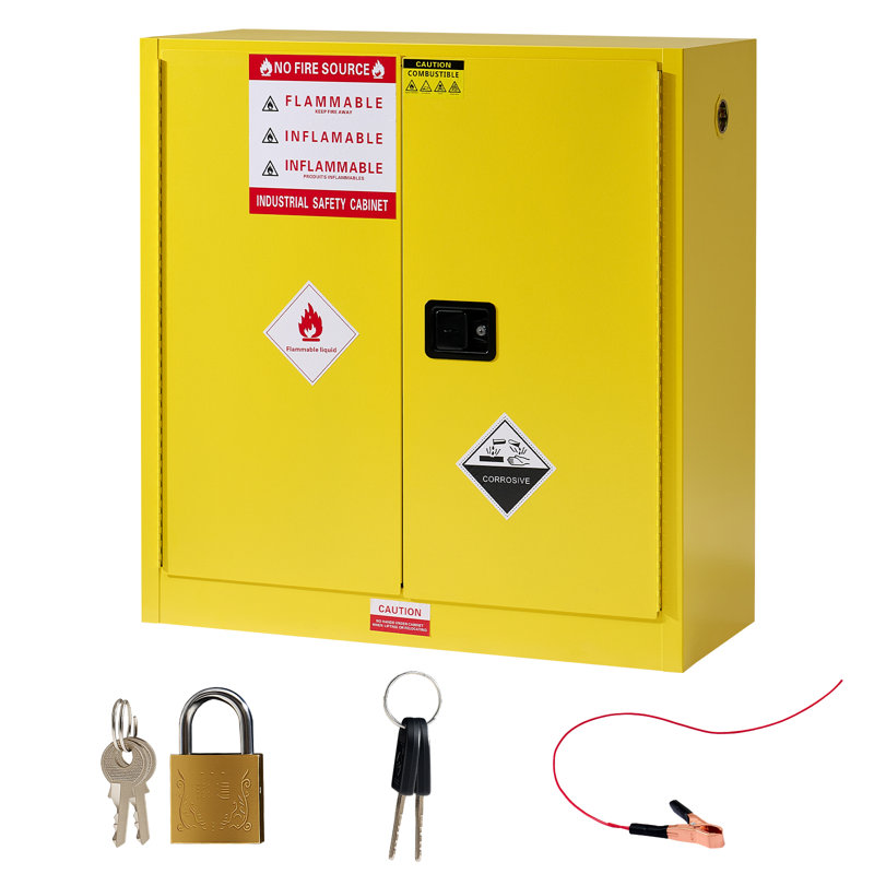 Flammable Cabinet, Cold-Rolled Steel, Adjustable Shelves, OSHA & CE Certified for Industrial, Commercial, Laboratory, and Institutional Use, Yellow