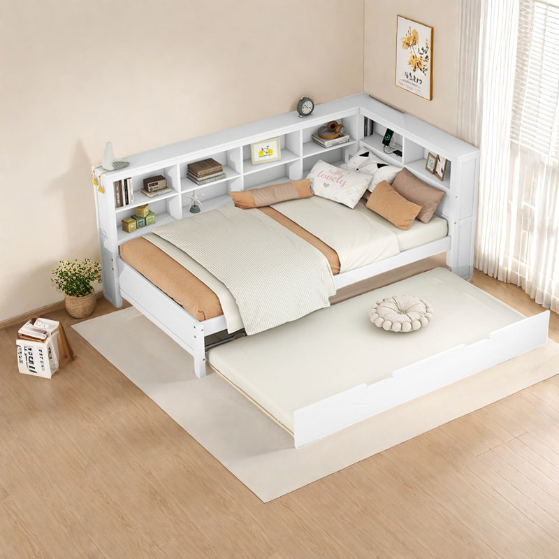 Lit de jour simple en bois moderne avec rangement et chargement USB