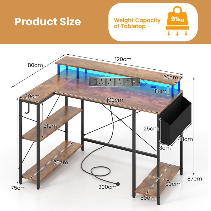 L-Shaped Metal Base Computer Desk