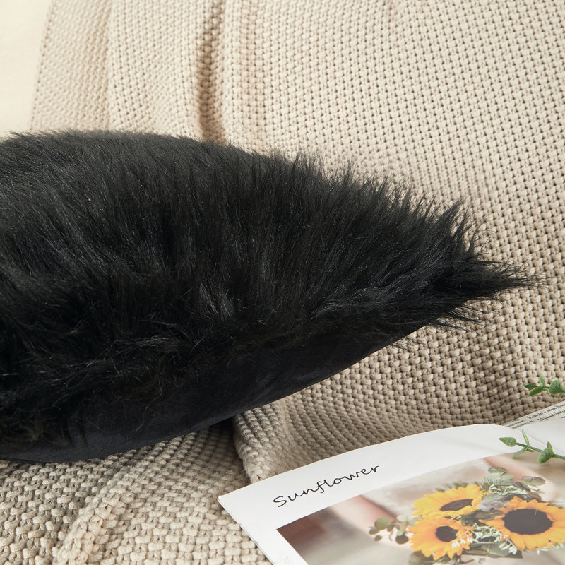 Coussin Flafia avec coussin, coussin décoratif moelleux, 16 po x 16 po, Noir