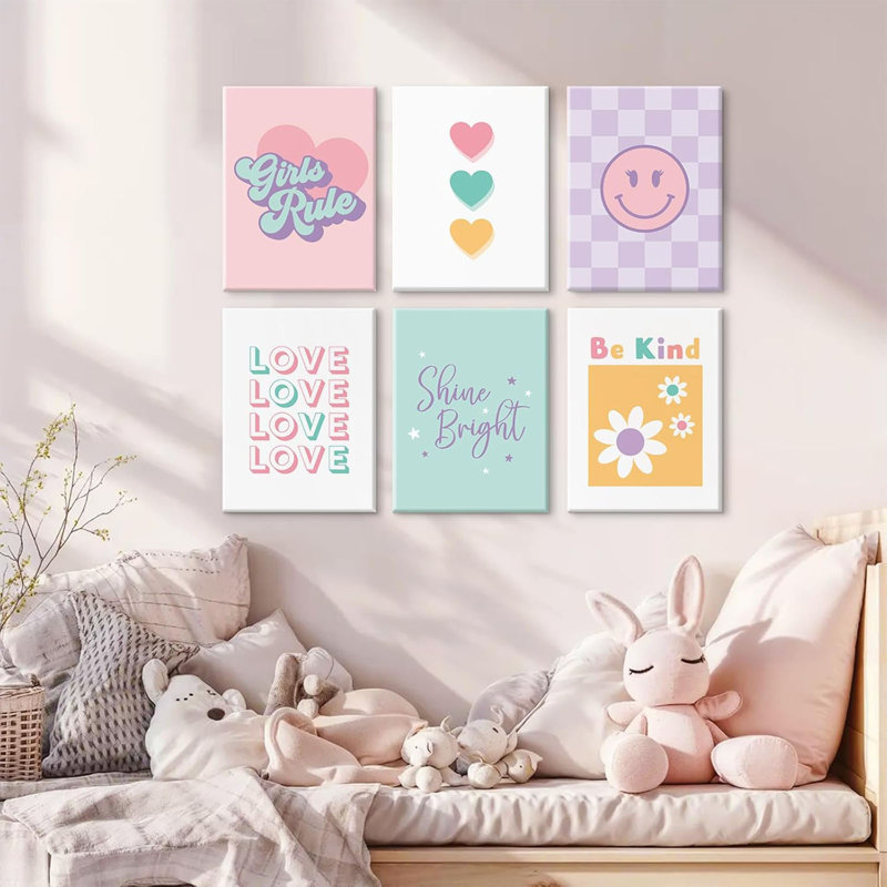 Girls Room Wall Art Kids Canvas Poster Nursery Wall Decor Pink Colorful Prints Baby Toddler Pictures Teen Girl Rule Artwork Love Smile Painting For Bedroom Playroom 8X10 Inch Ready To Hang